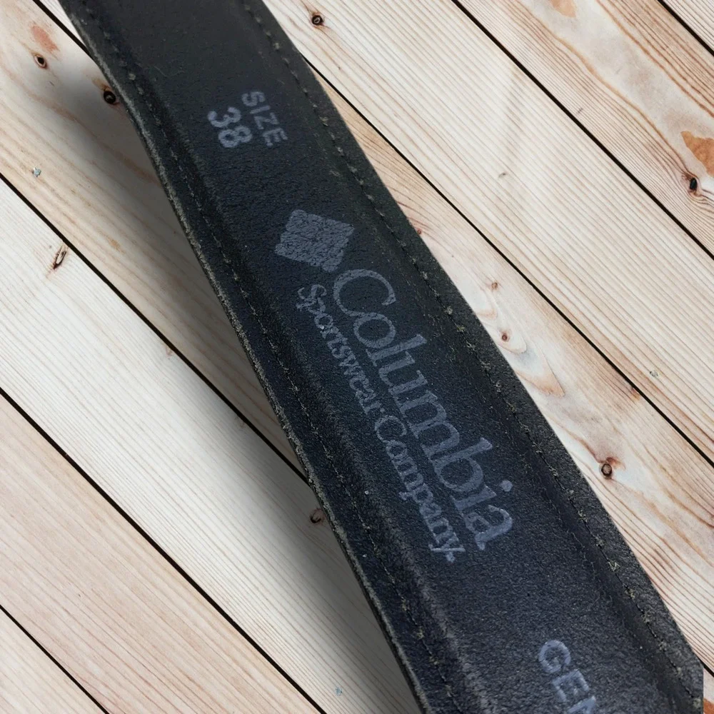 Vintage Y2K Columbia Sportswear Sz 38 Black Leather Dress Belt Silver Hardware